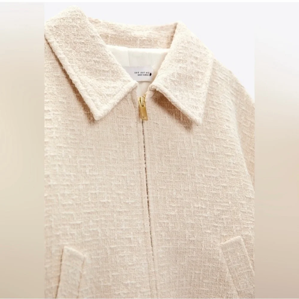 Zara Tweed Bomber Jacket Cream Size XS - Picture 15 of 16